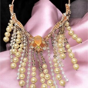 Betsey Johnson Gold and Pearl Statement Necklace with earrings